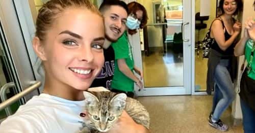 Natalia Martin (left) stepped up to call the authorities to rescue the cat from torture and found a new home for the feline (Photo credit screenshot WPLG Local 10 / YouTube)