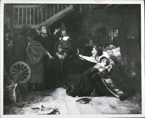 Accused of witchcraft, By Douglas Volk (Am, School 1856-1935) Salem, Mass. was the centre of te witchcraft delusion of 1692. The hysteria spread rapidly, and within four months hundreds were arrested and tried, 19 hanged, and one pressed to death. Reactiion came quickly, and in May 1693 Governor Phelps ordered the relase of all prisoners held in charge of witchcraftw, Salem, Mass. (Photo by Hulton Archive/Getty Images)
