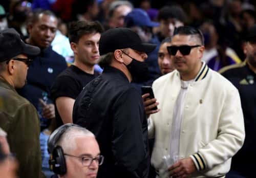 Actor Leonardo DiCaprio during a 122-121 Los Angeles Lakers win over the Memphis Grizzlies at Crypto.com Arena on January 20, 2023 in Los Angeles, California.