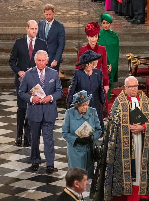 Queen Elizabeth II, Prince Charles, Prince of Wales and Camilla, Duchess of Cornwall, Prince William, Duke of Cambridge, Catherine, Duchess of Cambridge, Prince Harry, Duke of Sussex and Meghan, Duchess of Sussex attend the Commonwealth Day Service 2020 on March 9, 2020 in London, England.