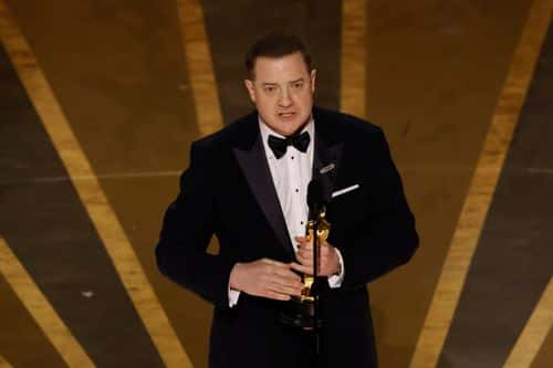 Brendan Fraser accepts the Best Actor award for