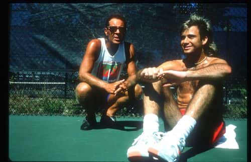 Tennis Player Andre Agassi Sits With His Coach Nick Bollettieri November 15, 1990 In Usa. Agassi Made His Presence Known In 1987 In The Semifinals In Stratton Mountain And Went On To Win Several Titles Including His First Grand Slam Final At The French Open.
