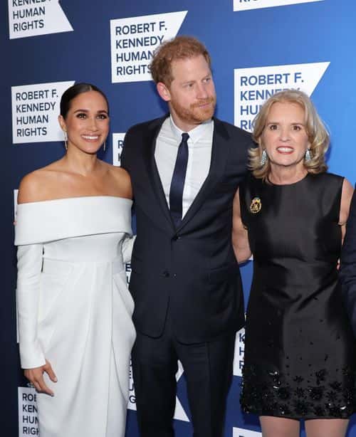 Meghan, Duchess of Sussex, Prince Harry, Duke of Sussex and Kerry Kennedy attend the 2022 Robert F. Kennedy Human Rights Ripple of Hope Gala at New York Hilton on December 06, 2022 in New York City.