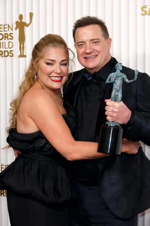 (L-R) Jeanne Moore and Brendan Fraser, recipient of the Male Actor in a Leading Role award for