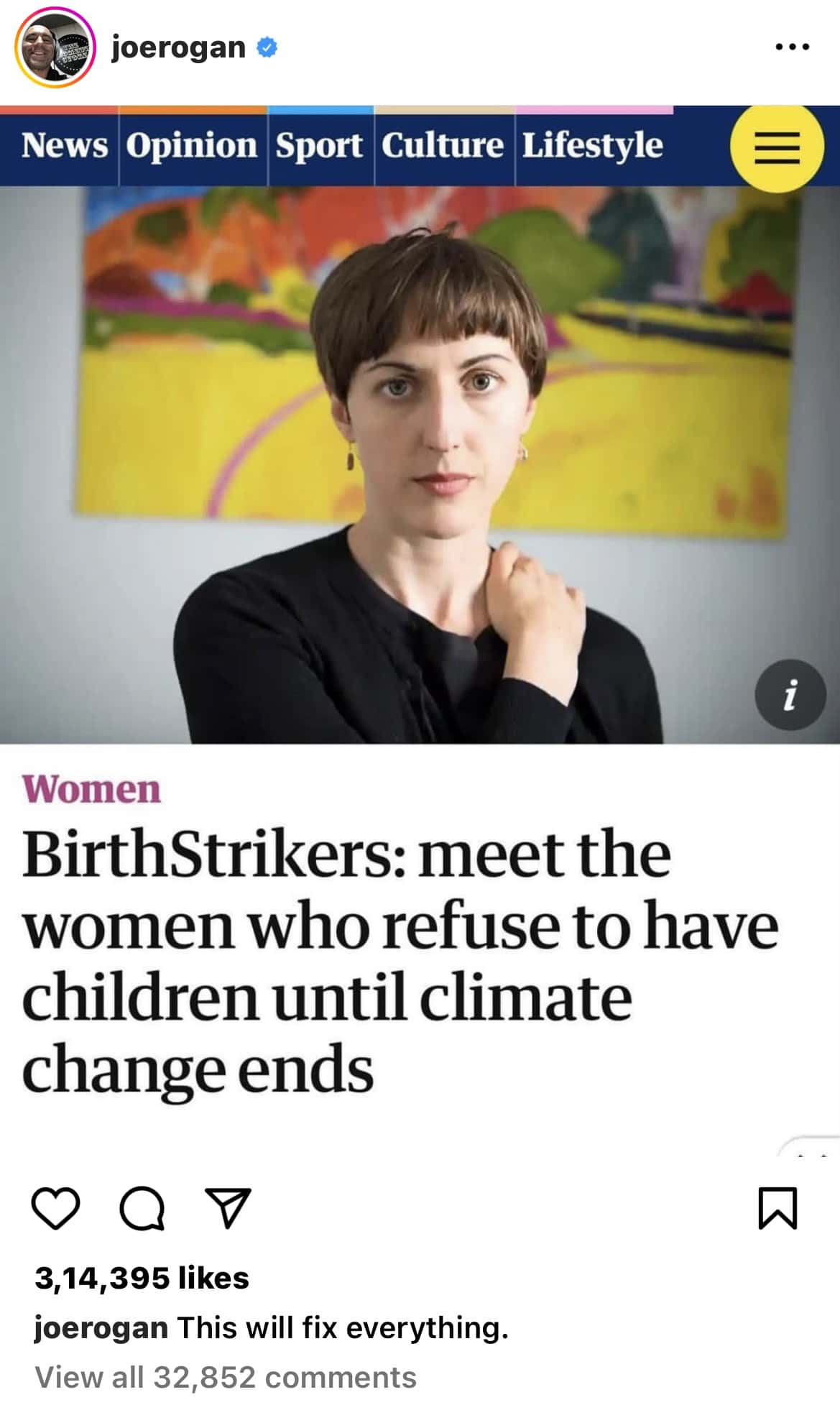 Newspaper headline posted by Joe Rogan on his Instagram (@joerogan/Instagram)