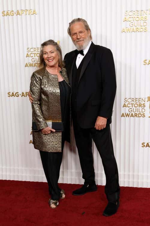 (L-R) Susan Geston and Jeff Bridges attend the 29th Annual Screen Actors Guild Awards at Fairmont Century Plaza on February 26, 2023 in Los Angeles, California.