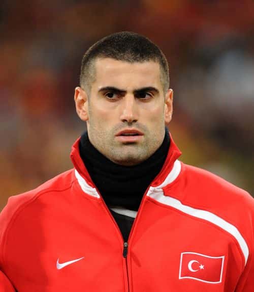 Demirel Volkan of Turkey lines up for the start of the FIFA2010 World Cup Qualifier match between Spain and Turkey at the Estadio Santiago Bernabeu on March 28, 2009 in Madrid, Spain.