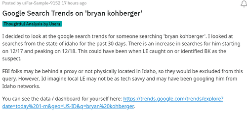 Bryan Kohberger was on Google Trend Reddit (@Far-Sample-9152)