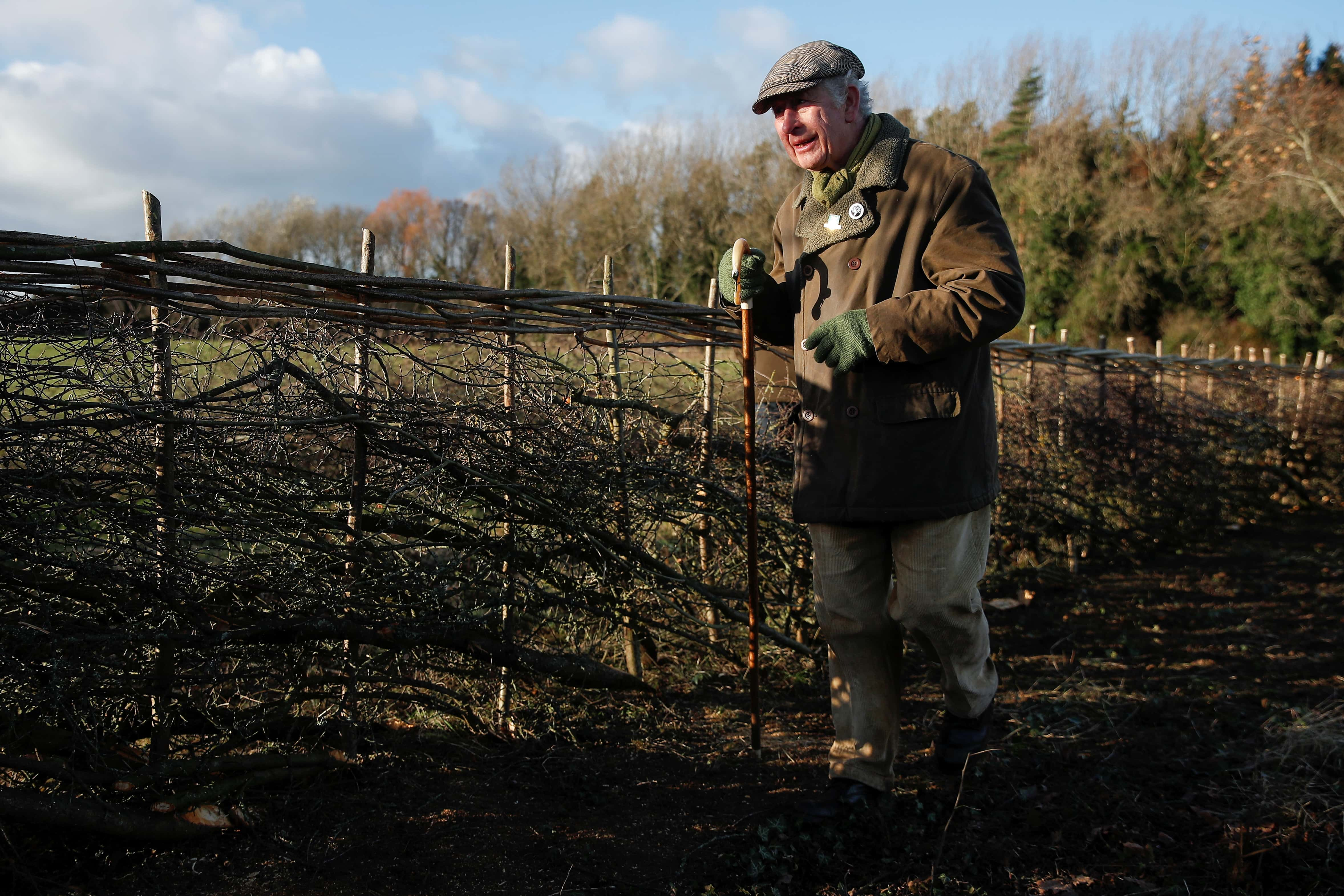 Prințul Charles, Prințul de Wales al Marii Britanii participă la un eveniment de așezare a gardurilor vii la Highgrove Estate pe 4 decembrie 2021, lângă Tetbury, Gloucestershire, Anglia.