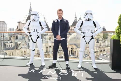 Ewan McGregor poses with Stormtroopers as he attends the