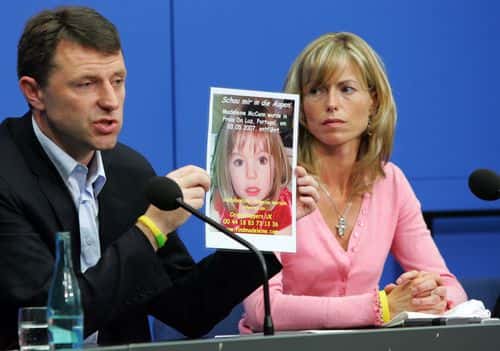 Kate and Gerry McCann, the parents of the missing 4-year-old British girl Madeleine McCann, display a poster of their missing daughter during a press conference on June 6, 2007 in Berlin, Germany. Kate and her husband Gerry are in Berlin to spread the word in the search for their missing duaghter Madeleine who disappeared from their holiday apartment in Praia da Luz, Portugal on May 3, 2007.