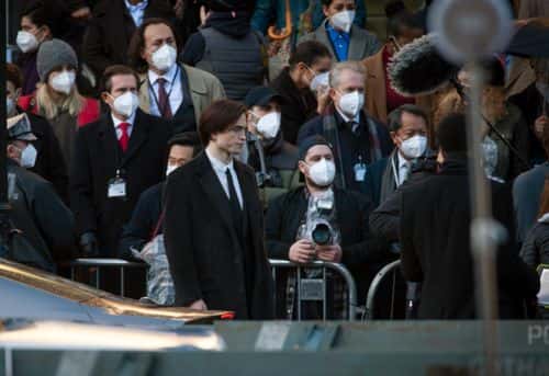 British actor Robert Pattinson pictured during filming of The Batman movie which is taking place this week outside St. George's Hall on October 13, 2020 in Liverpool, England. Filming for the reboot film in the Batman series, directed by Matt Reeves, began in January 2020 but was put on hold due to the Coronavirus Pandemic. It is now due for release in 2020 with Robert Pattinson playing Batman.