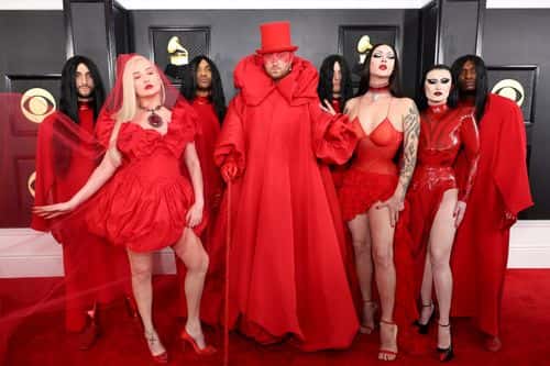 (FOR EDITORIAL USE ONLY) (L-R) Kim Petras, Sam Smith, Violet Chachki and Gottmik attend the 65th GRAMMY Awards on February 05, 2023 in Los Angeles, California.