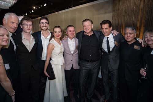 95th Oscars® nominees Martin MC Donagh, Ross White, Tom Berkeley, Kerry Condon, Colm Bairead, Brendan Gleeson, Collin Farrell and Kazoo Ishiguro at the Oscar Nominee Luncheon held in the International Ballroom at the Beverly Hilton on Monday, February 13, 2023. (The Academy)