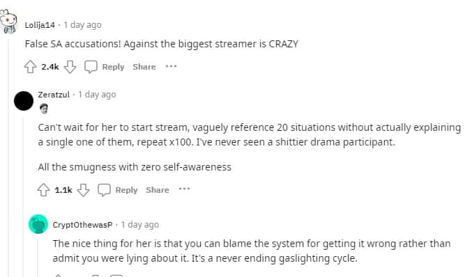 Fans shared comments after xQc's sexual allegations were dismissed (@u/Disastrous-Class-751/Reddit)