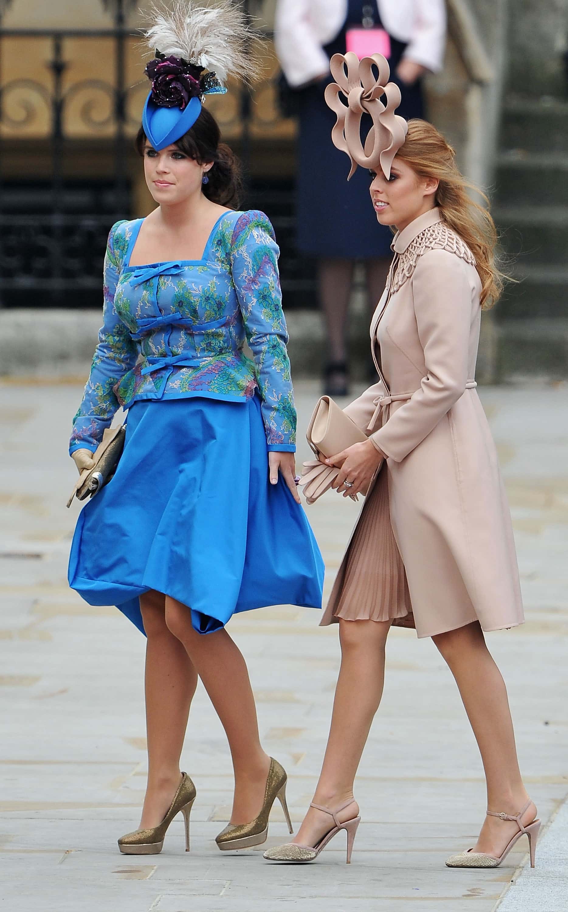 Princess Eugenie of York (L) and Princess Beatrice of York arrive to attend the Royal Wedding of Prince William to Catherine Middleton at Westminster Abbey on April 29, 2011 in London, England. The marriage of the second in line to the British throne is to be led by the Archbishop of Canterbury and will be attended by 1900 guests, including foreign Royal family members and heads of state. Thousands of well-wishers from around the world have also flocked to London to witness the spectacle and pageantry of the Royal Wedding.