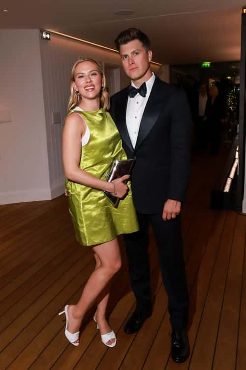 Scarlett Johansson and Colin Jost attends the Cannes Film Festival Air Mail /Warner Brothers Discovery Party at Hotel du Cap-Eden-Roc on May 23, 2023 in Cap d'Antibes, France.