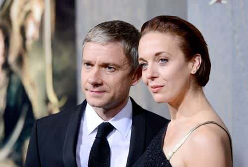Actor Martin Freeman (L) and Amanda Abbington attend the premiere of Warner Bros'