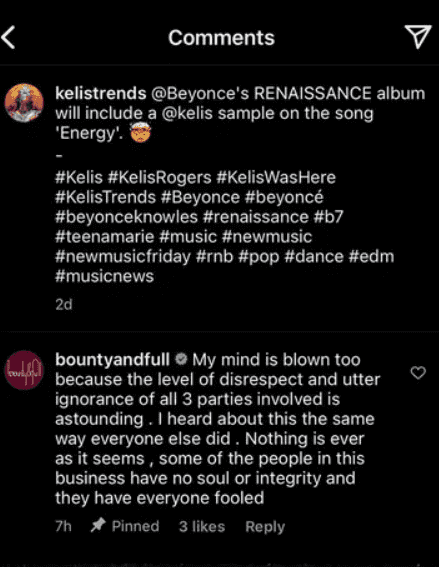 Kelis replying to fan over latest controversy (Photo by Instagram@kelistrends)