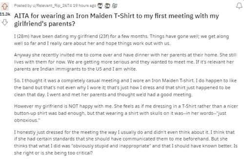 The post written by the user on AITA forum ( ReddIt/