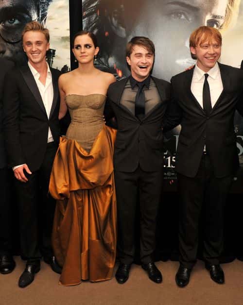 (L-R) Tom Felton, Emma Watson, Daniel Radcliffe and Rupert Grint attend the New York premiere of