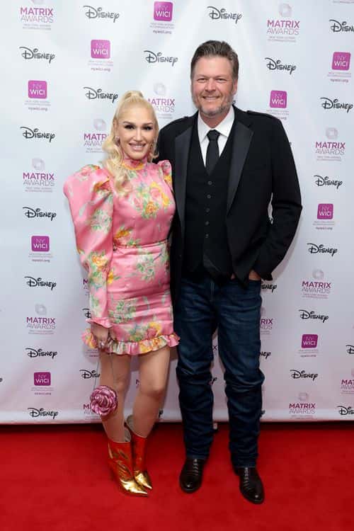 (L-R) Gwen Stefani and Blake Shelton attend the 2022 Matrix Awards at The Ziegfeld Ballroom on October 26, 2022 in New York City.