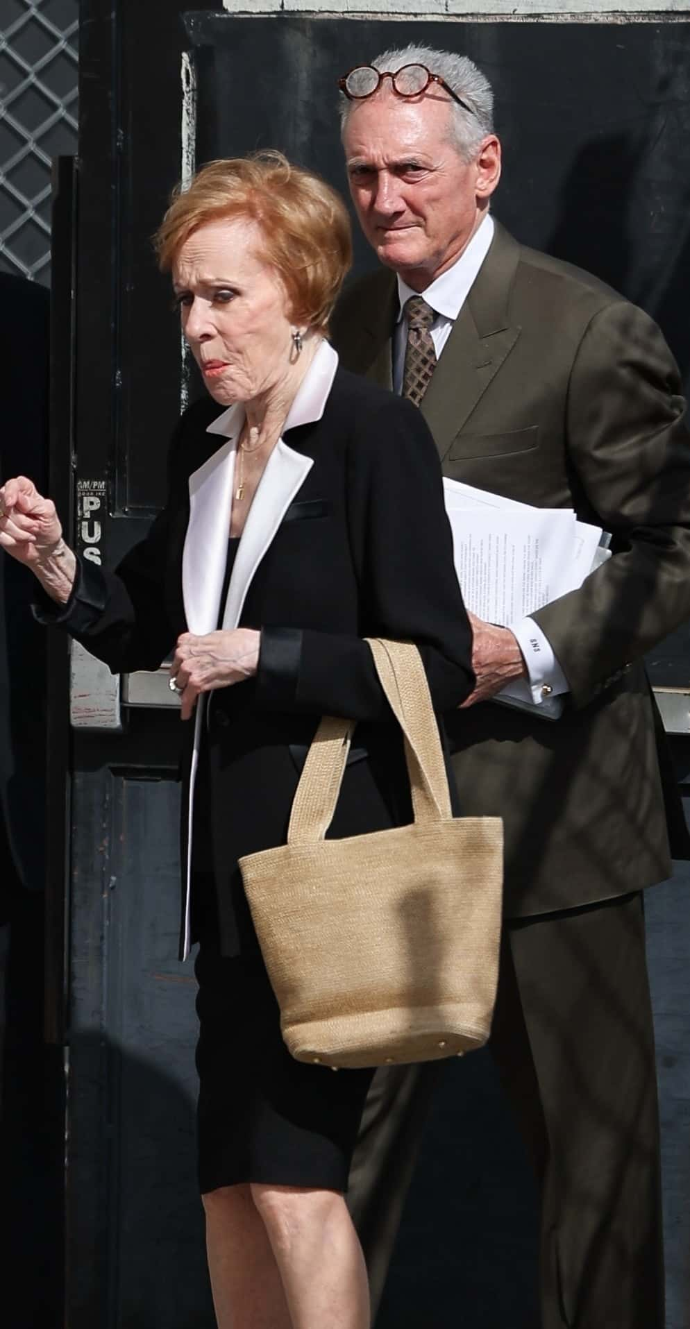 Burnett stepped out in a black top under a black suit jacket with white lapels for her appearance on the late night talk show (backgrid)