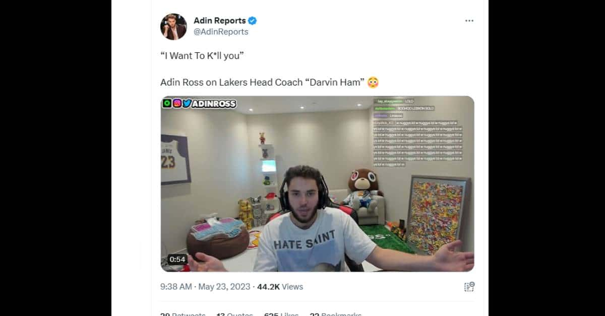 Adin's message to Lakers coach Darvin Ham after losing $4M (@AdinReports/ Twitter)