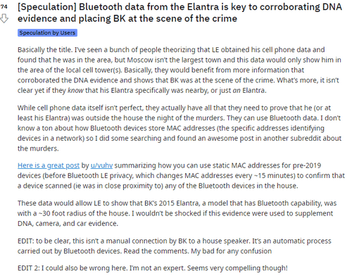 A post on Reddit describes how location of a device is tracked with the help of Bluetooth (screenshot Reddit/website)