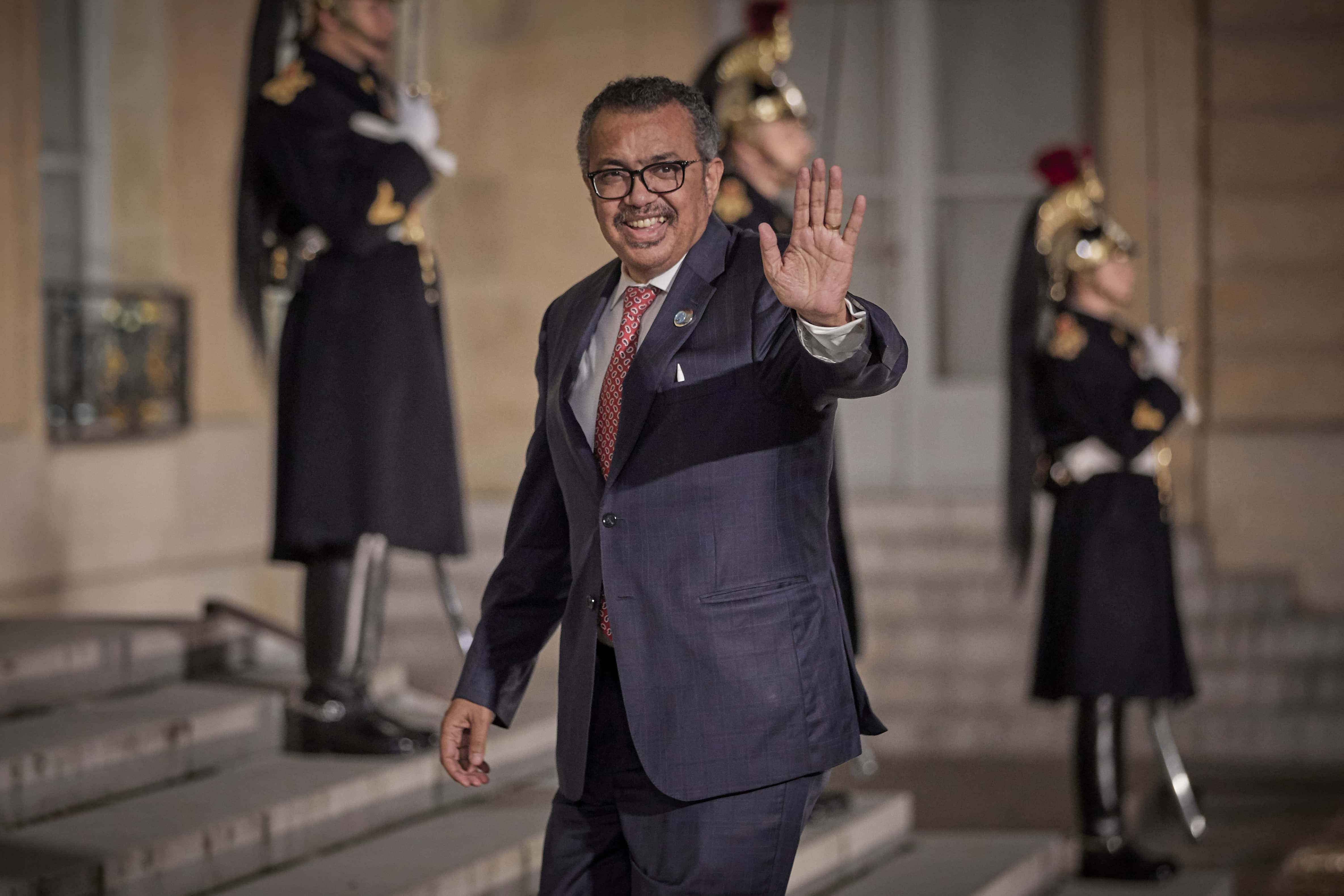 World Health Organization (WHO) Director General Tedros Adhanom Ghebreyesus arrives at the Élysée Palace for the inaugural dinner of the Paris Peach Forum as World Leaders and dignitaries arrive in Paris for the first day on November 11, 2021 in Paris, France. The forum, which includes 30 heads of state and government, will examine global health, post-COVID recovery and ways to ensure equitable access to coronavirus tests, treatment and vaccines for all nations.