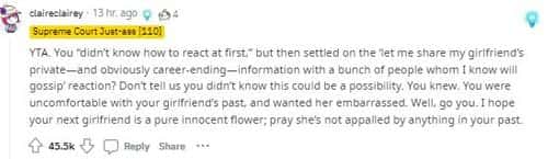 The comment by one of the users ( ReddIt screenshot/ ClaireClairey)