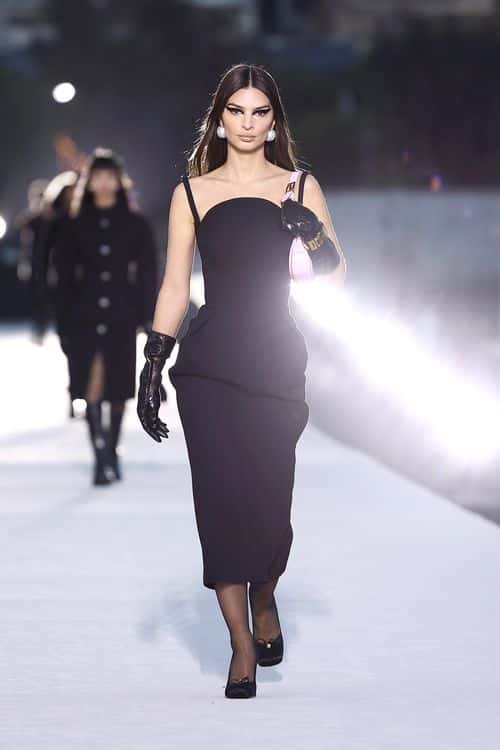 Emily Ratajkowski walks the runway during the Versace FW23 Show at Pacific Design Center on March 09, 2023 in West Hollywood, California.