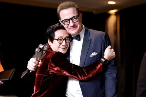 (L-R) Ke Huy Quan and Brendan Fraser attend the 28th Annual Critics Choice Awards at Fairmont Century Plaza on January 15, 2023 in Los Angeles, California.