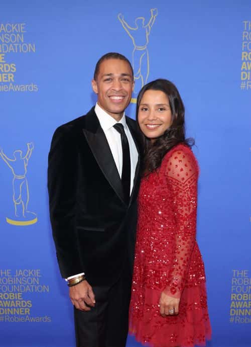 T.J. Holmes and Marilee Holmes attend Jackie Robinson Foundation Robie Awards Dinner at Marriot Marquis on March 02, 2020 in New York City.