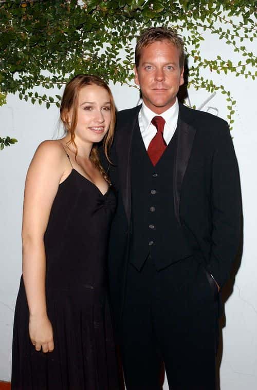 Actor Kiefer Sutherland and his daughter Sarah arrive at the Fox TV Emmy After Party at Mortons on September 21, 2003 in West Hollywood, California.