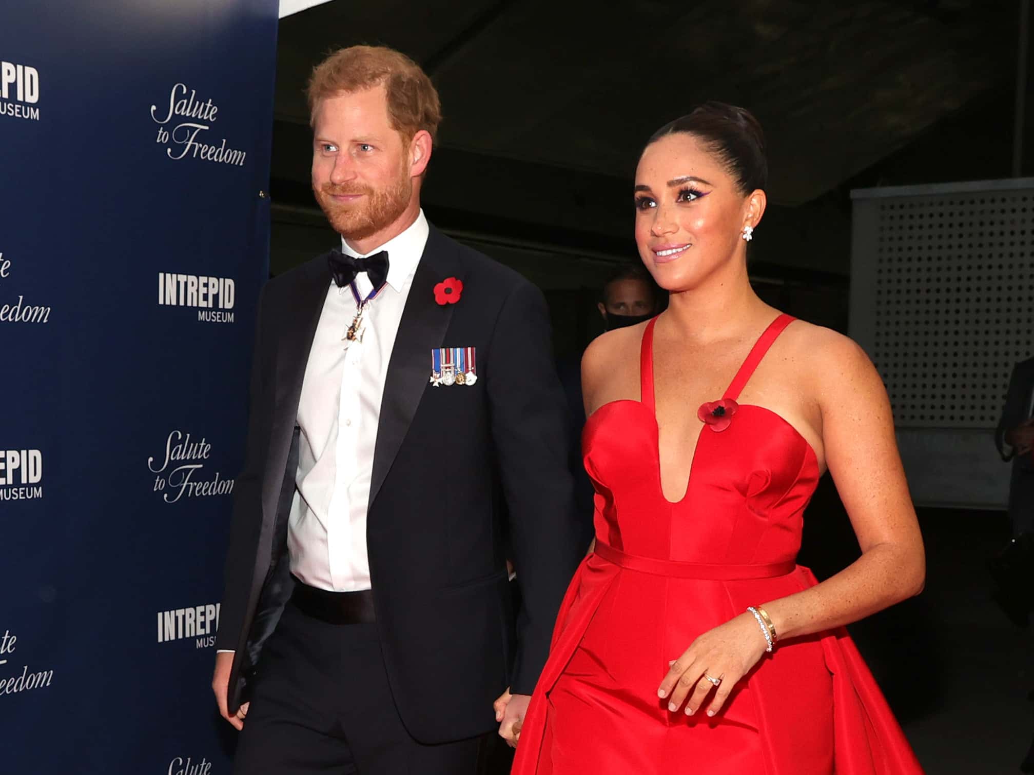 Prince Harry, Duke of Sussex and Meghan, Duchess of Sussex attend the 2021 Salute To Freedom Gala at Intrepid Sea-Air-Space Museum on November 10, 2021 in New York City.
