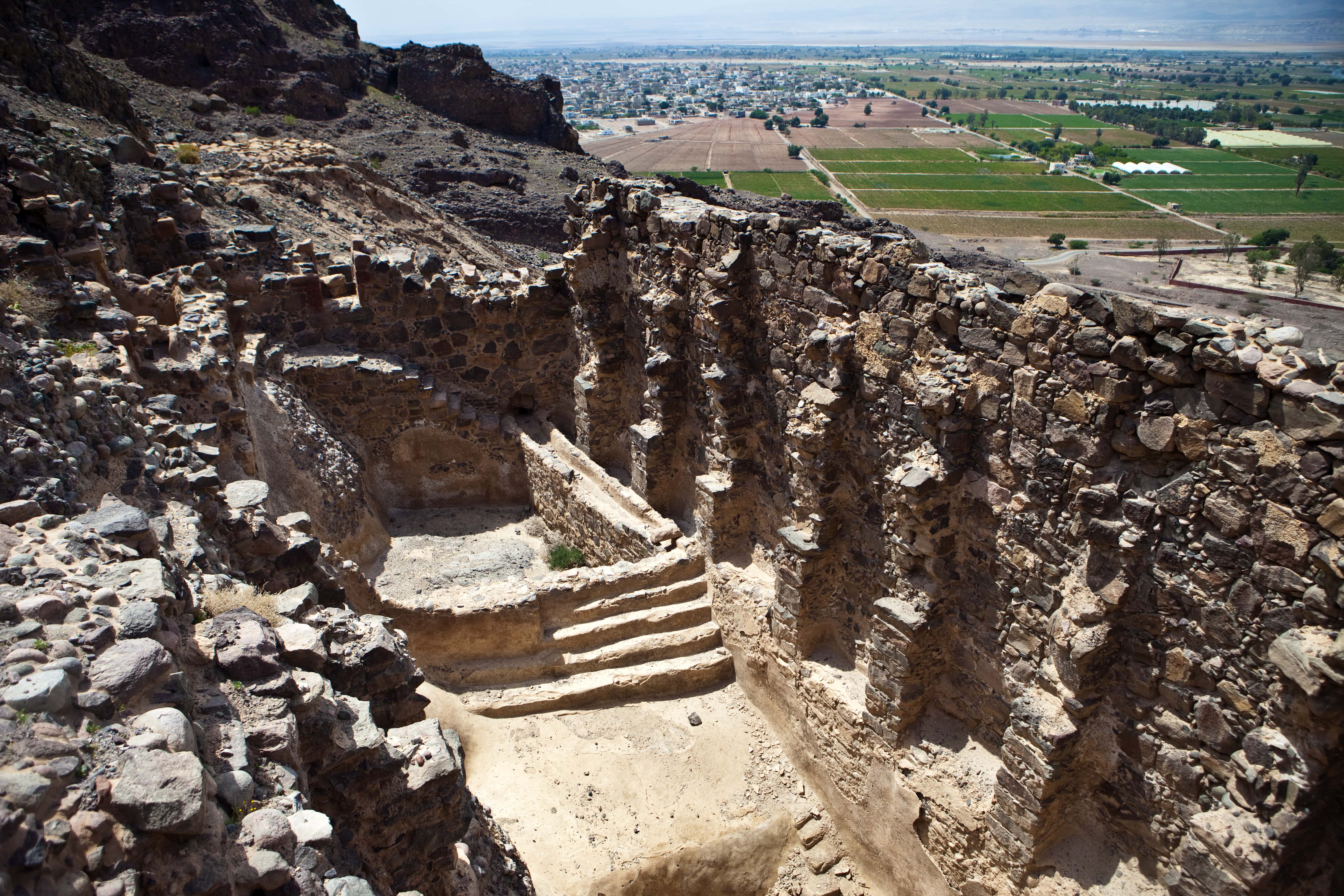 View from Lot's Cave showing the infamous Sodom and Gomorrah and other cities of the Dead Sea plain, Jordan, 2011