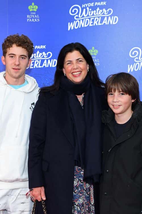 Kirstie Allsopp (C) and her sons attend the VIP Preview evening of Hyde Park Winter Wonderland at Hyde Park on November 18, 2021 in London, England.