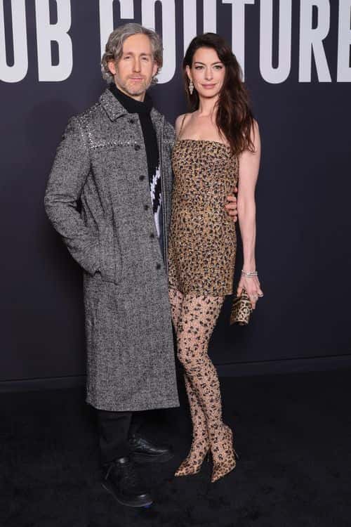 (EDITORIAL USE ONLY - For Non-Editorial use please seek approval from Fashion House) Adam Shulman and Anne Hathaway attend the Valentino Haute Couture Spring Summer 2023 show as part of Paris Fashion Week  on January 25, 2023 in Paris, France.