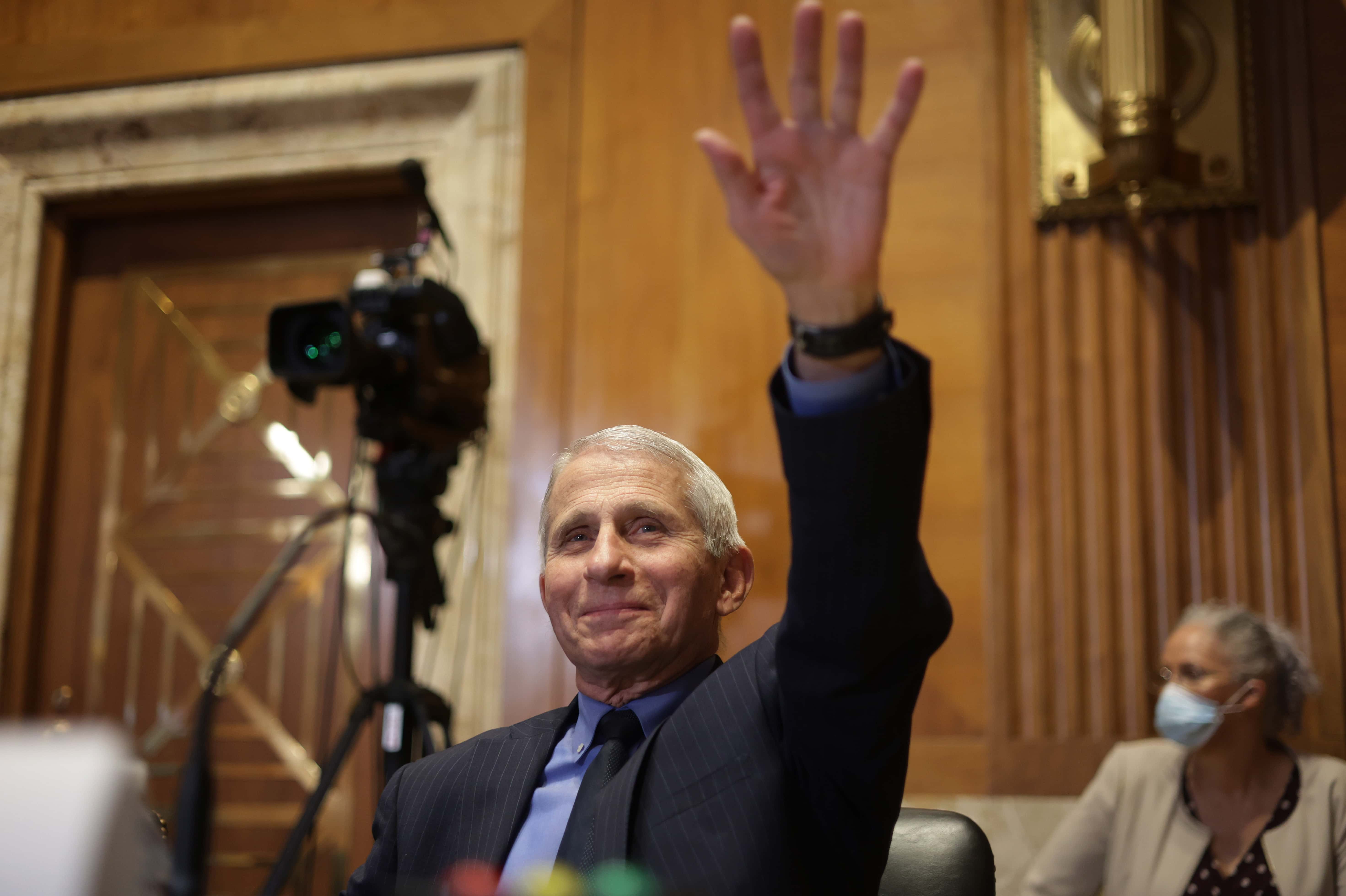 Director of National Institute of Allergy and Infectious Diseases Anthony Fauci gestures as he waits for the beginning of a hearing before the Subcommittee on Labor, Health and Human Services, and Education, and Related Agencies of Senate Appropriations Committee at Dirksen Senate Office Building on Capitol Hill May 17, 2022 in Washington, DC. The subcommittee held a hearing to examine proposed budget estimates and justification for fiscal year 2023 for the National Institutes of Health.