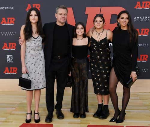 Luciana Barroso (L) and Matt Damon (R) attend Amazon Studios' World Premiere Of