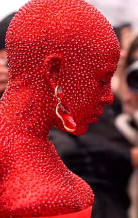 A close up look of the singer's look (schiaparelli/ Instagram)