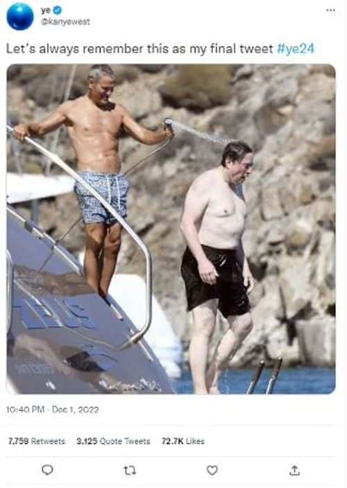 Kanye tweeted this as his last tweet (Ye/ Twitter)