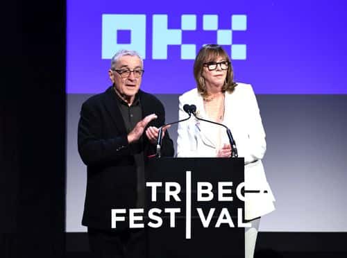 (L-R)  Robert De Niro and Jane Rosenthal speak onstage at the