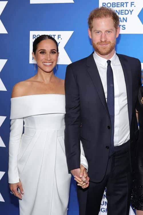 NEW YORK, NEW YORK - DECEMBER 06  Meghan, Duchess of Sussex and Prince Harry, Duke of Sussex attend the 2022 Robert F. Kennedy Human Rights Ripple of Hope Gala at New York Hilton on December 06, 2022 in New York City. (Photo by Mike Coppola/Getty Images for 2022 Robert F. Kennedy Human Rights Ripple of Hope Gala)