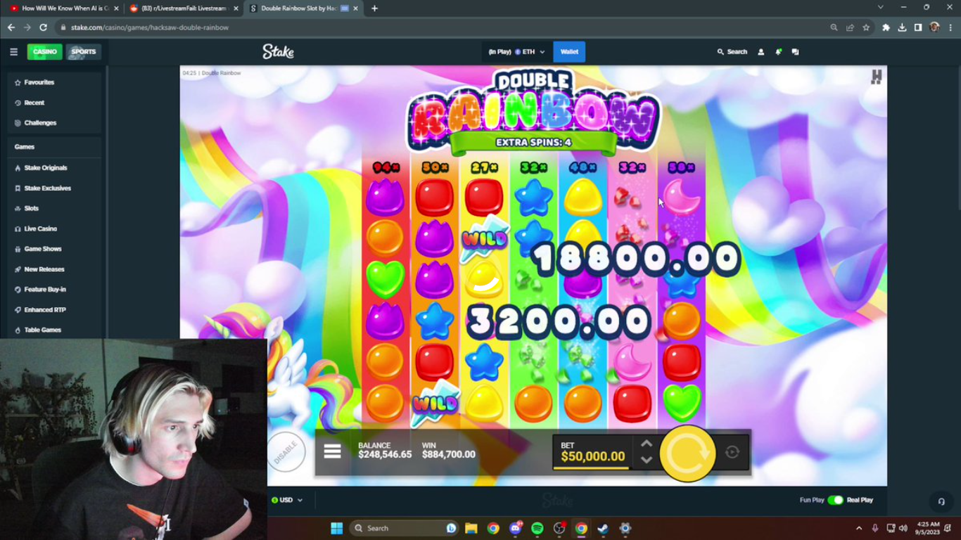 xQc is playing 'Double Rainbow' during livestream (@scubaryan/Twitter)