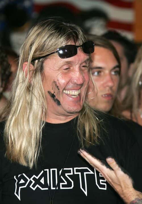 Nicko McBrain of Iron Maiden poses for a photograph as he is inducted into Hollywood's Rock Walk, at the Guitar Center on August 19, 2005 in Hollywood, Los Angeles, California.