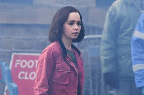 Emilia Clarke seen on set during filming of the Marvel Disney Plus series Secret Invasion at The Piece Hall on January 27, 2022 in Halifax, England.