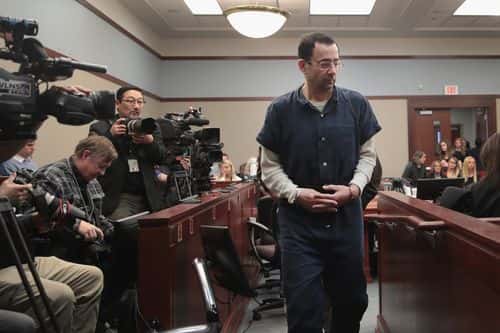 Larry Nassar appears in court to listen to victim impact statements prior to being sentenced after being accused of molesting about 100 girls while he was a physician for USA Gymnastics and Michigan State University, where he had his sports-medicine practice on January 16, 2018 in Lansing, Michigan. Nassar has pleaded guilty in Ingham County, Michigan, to sexually assaulting seven girls, but the judge is allowing all his accusers to speak. Nassar is currently serving a 60-year sentence in federal prison for possession of child pornography.