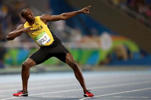 Usain Bolt of Jamaica celebrates winning the Men's 200m Final on Day 13 of the Rio 2016 Olympic Games at the Olympic Stadium on August 18, 2016 in Rio de Janeiro, Brazil.